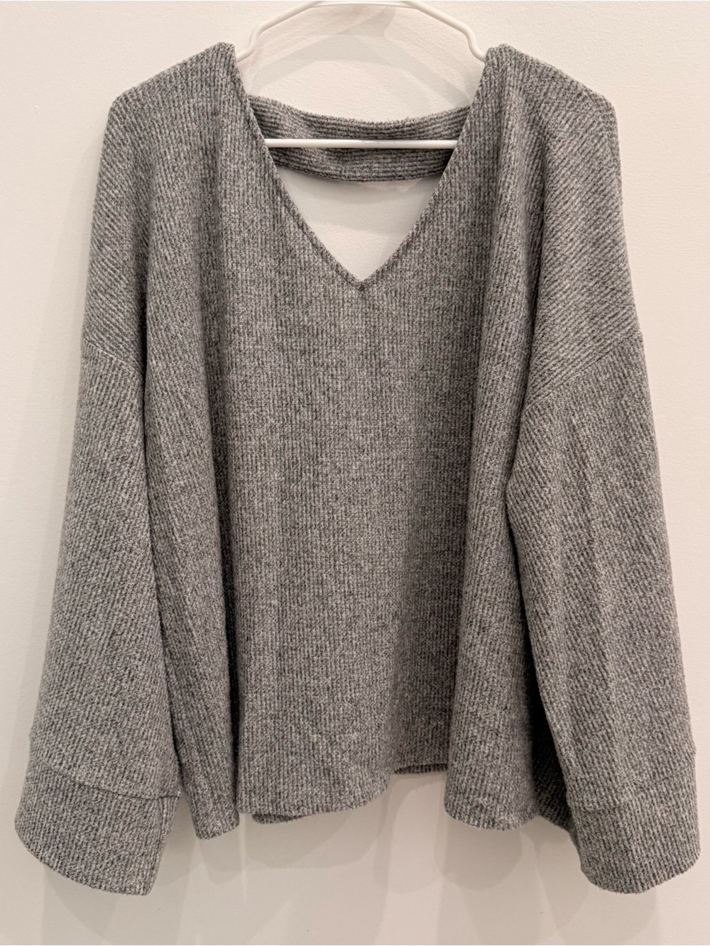 Relaxed V-Neck Knit Sweater - Gray
